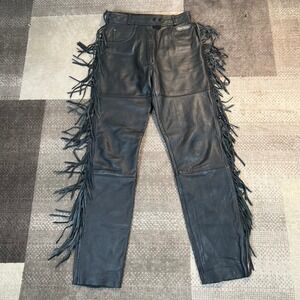 Harley Davidson Womens Black Leather Fringe Biker Pants Tasseled Size 12